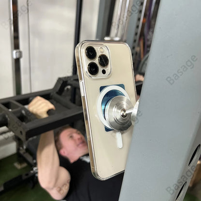 Dual Magnetic Gym Phone Holder - 360° Rotation, Double-Sided Strong Magnet for Workout Videos, Fits Any Smartphone