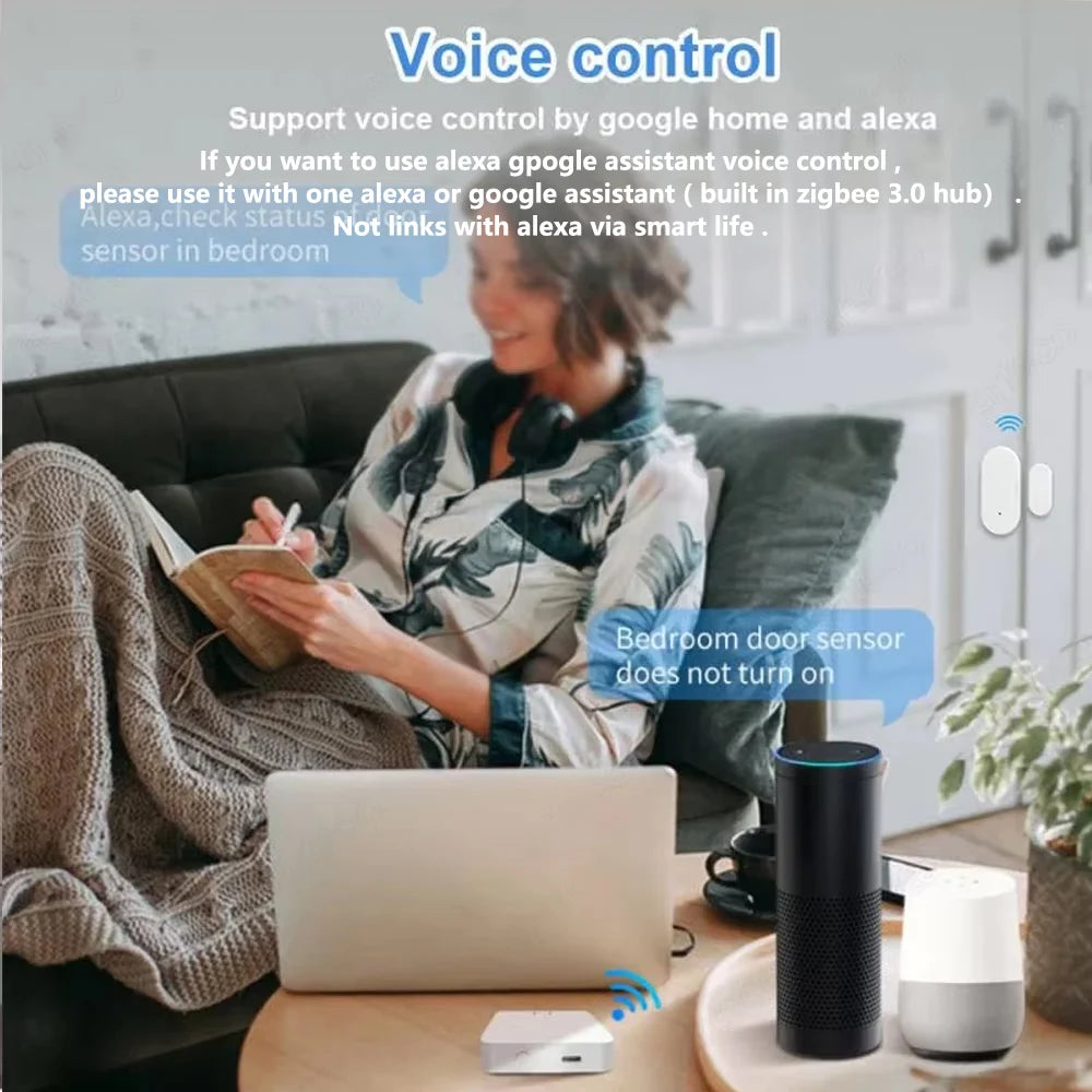 Zigbee Door Window Sensor - Smart Open/Close Detector for Home Security Alarm with Alexa & Home Assistant Support