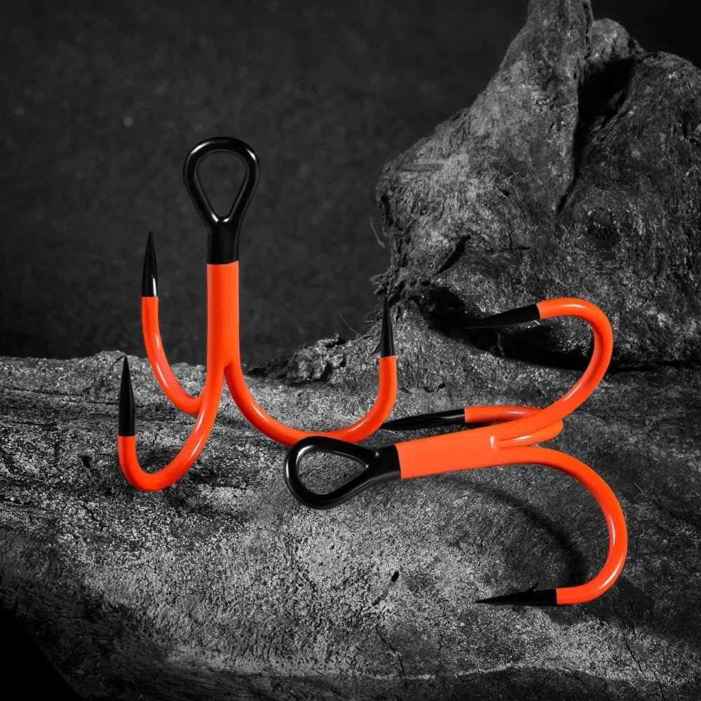 Spinpoler Flame Treble Fishing Hook – UV-Active Violet Paint, 2X Strong Hi-Carbon Steel for Soft Bait & Swimbait Tackle, #1, #1/0, #2/0