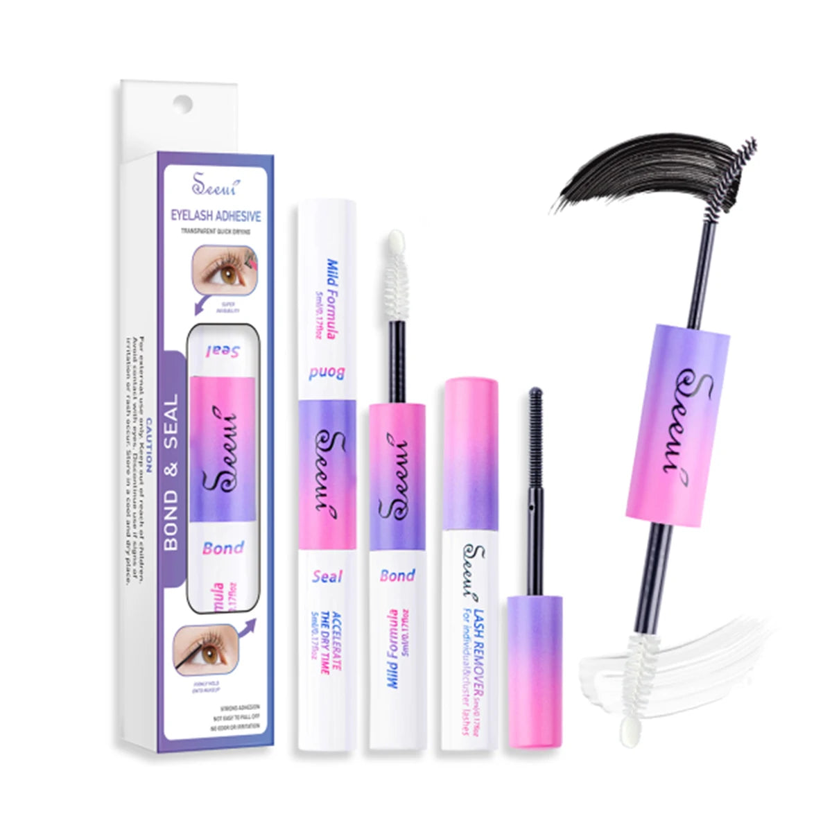 Eyelash Glue and Seal for Clusters – Strong Hold, Long-Lasting Lash Adhesive and Extension Tool