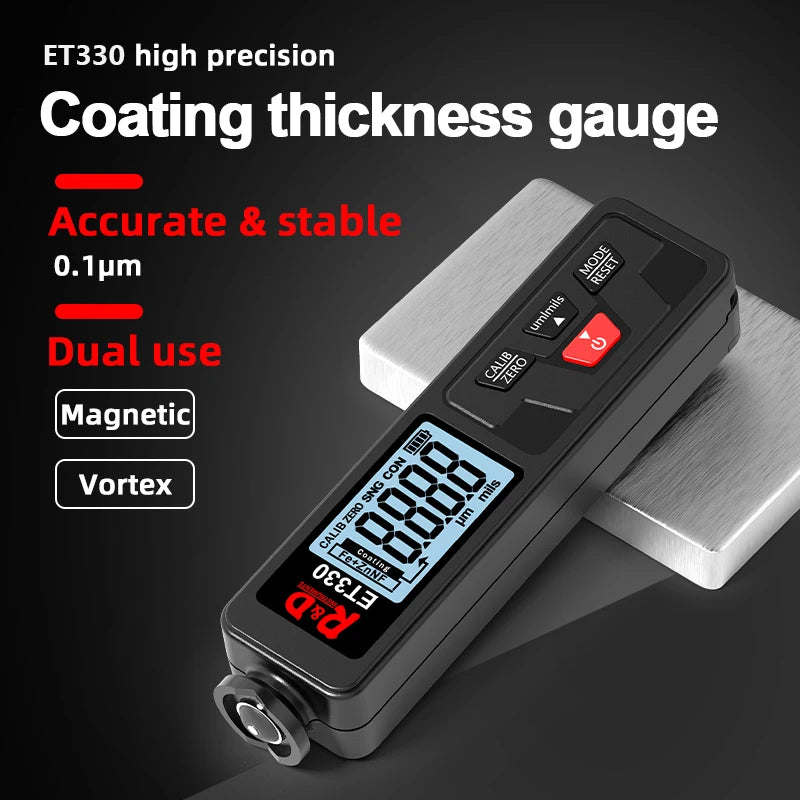 R&D ET330+Zn Car Paint Thickness Gauge - 0–1500μm Fe & NFe Coating Tester for Automotive Metal Surfaces