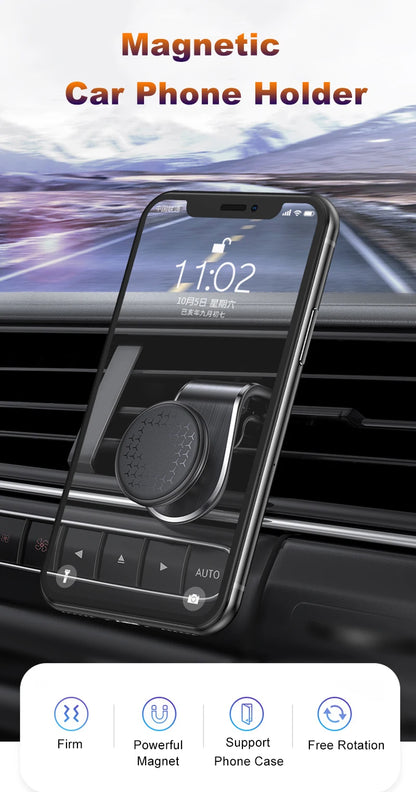 Magnetic Car Phone Holder - Air Vent Clip Mount with 360° Rotation for Xiaomi, iPhone 14, Samsung, & Other Cell Phones