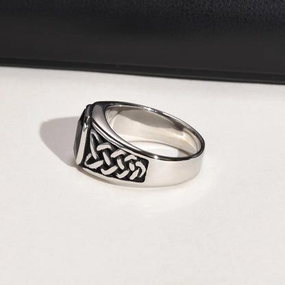 Punk Vintage Ethnic Rings for Men – Retro Viking Knot Rune, Black Geometric Square Stone Signet Jewelry