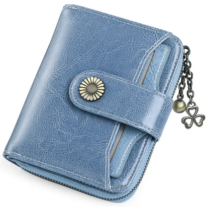 Genuine Leather Short Wallet for Women — Slim Hasp & Zipper Mini Purse, Portable Coin & Card Holder