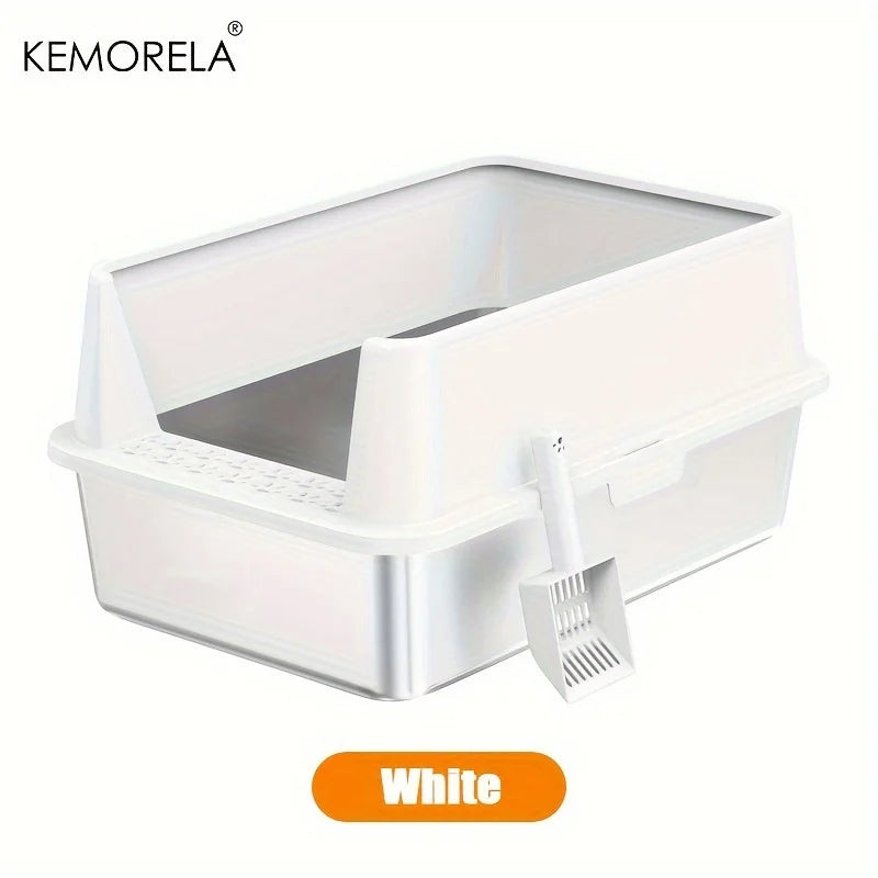 Super Large XL Stainless Steel Cat Litter Box with Lid – High Side Closed Design for Large & Small Cats, Includes Scoop