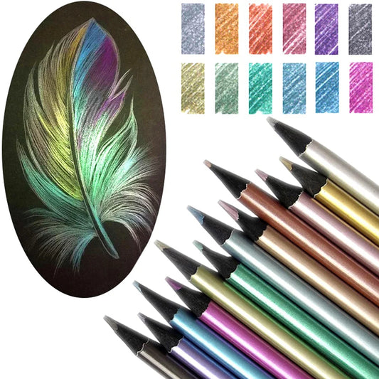 12-Color Metallic Drawing Pencil Set — Colored Pencils for Sketching, Painting & Art Supplies
