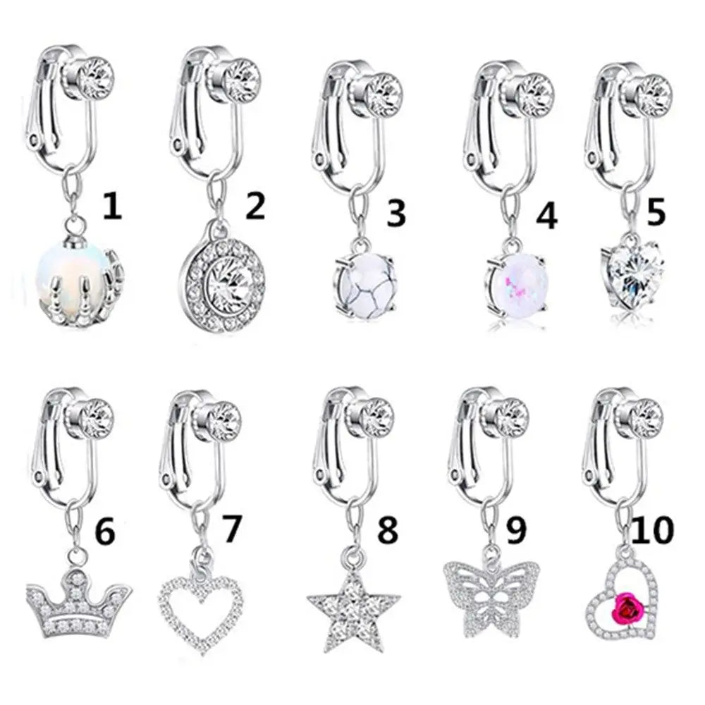 Faux Belly Ring - Non-Piercing Clip-On Navel Button Body Jewelry Belly Piercing Accessory