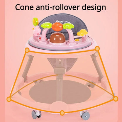 Baby Activity Walker with Music & Lights – Removable Footrest, Toy Rack, Feeding Tray, One-Hand Folding Portable Infant Chair