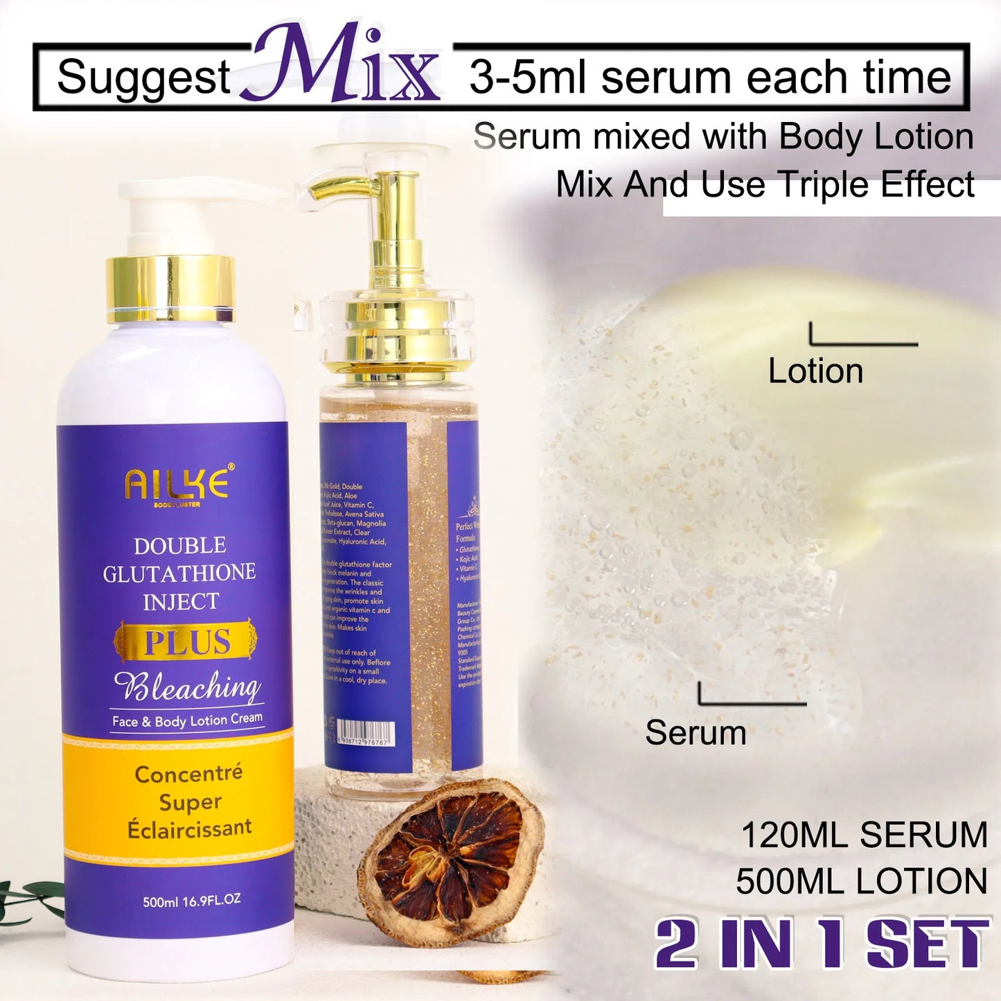 AILKE Glutathione Lightening Body Lotion – Moisturizing & Hydrating for Even Skin Tone and Dark Spot Improvement