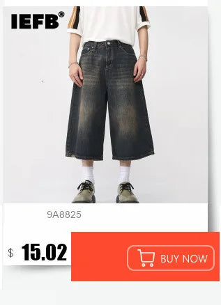 IEFB Men’s Summer Denim Jeans – Washed Blue Straight Loose Wide-Leg Casual Pants