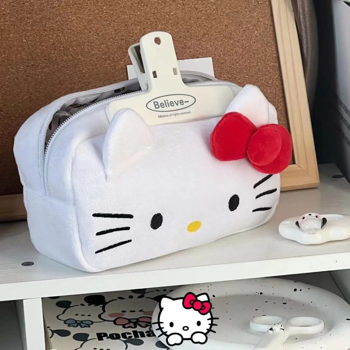 Cute Hello Kitty Plush Pencil Case – Large Capacity Stationery & Makeup Storage Bag for Students & Girls – Kawaii Party Gift