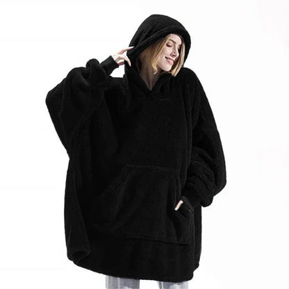 Oversized Fleece Hoodie Blanket - Warm Double-Faced Sherpa Robe with Large Pocket for Women & Men