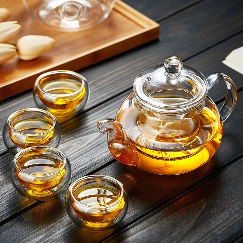 400ml/1000ml Heat-Resistant Glass Teapot – Kung Fu Teaware Set with Tea Strainer for Puer, Oolong, Barley