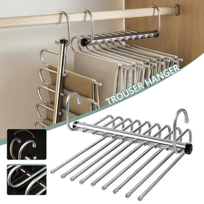 Stainless Steel Multi-Tier Pants Hanger — 5/9 Tier Space-Saving Closet Organizer for Jeans, Trousers, Scarves & Clothes