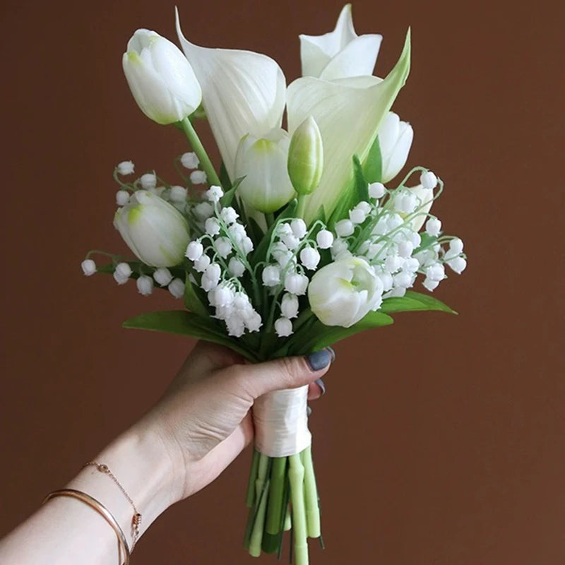 5PCS White Artificial Calla Lily Flowers – Silk Tulip Bouquet for Wedding, Home Decor & DIY Crafts