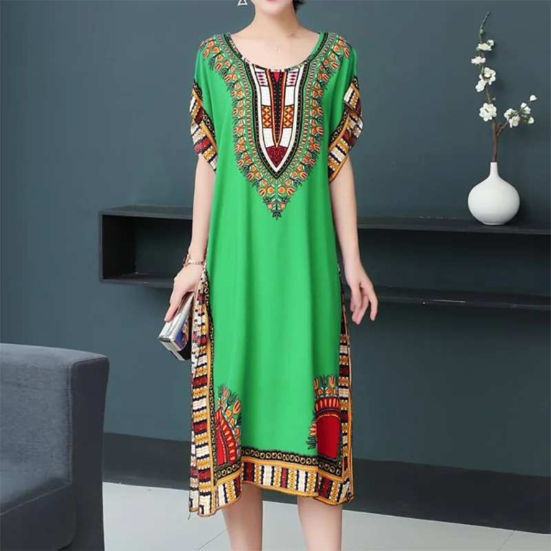 Women’s Bohemian Floral Tunic Dress - Retro Ethnic Print Batwing Sleeve Loose Summer Maternity Streetwear