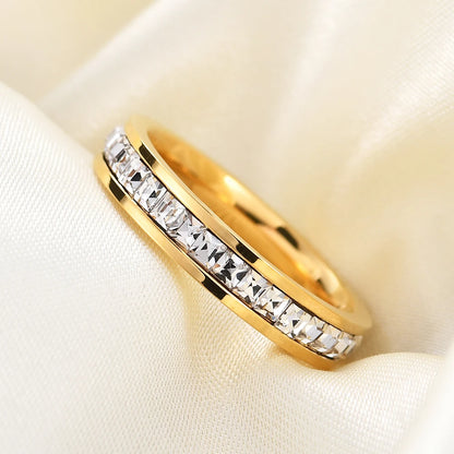 VQYSKO Square Zircon Stainless Steel Ring – White Zircon Engagement Ring for Women & Men – Geometric Couple Fashion Jewelry for Party & Custom Wear
