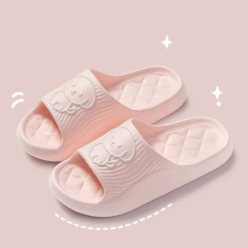 Cute Couple Pillow Slippers – Women’s Summer 2024 Non-Slip Indoor Bath Sandals with Thick EVA Sole