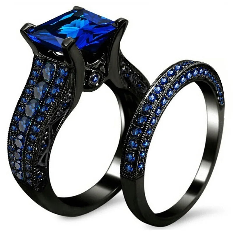 Couple Celtic Dragon Rings Set - Purple Rhinestone CZ Stainless Steel Wedding Jewelry for Men & Women
