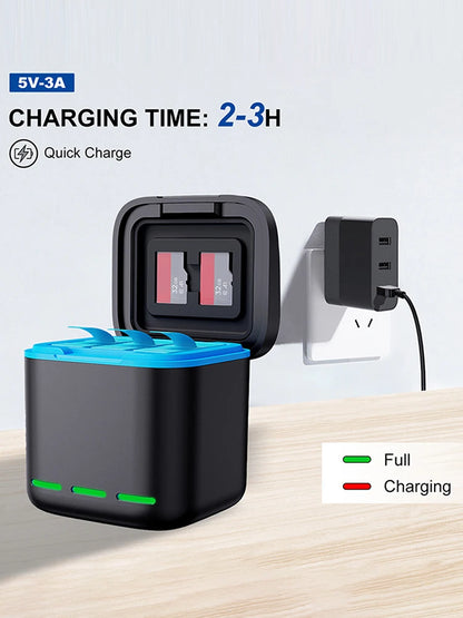 3 Channel Fast Battery Charger with Type C Cable - Charging Station for GoPro Hero 12/11/10/9 Camera Accessories
