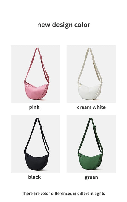 Solid Color Women's Portable Shoulder Bag – Simple Nylon Cloth Padded Crossbody Travel Purse & Messenger Bag