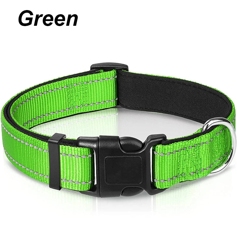 Reflective Dog Collar – Soft Neoprene Padded Nylon, Adjustable & Sturdy for Medium and Large Dogs