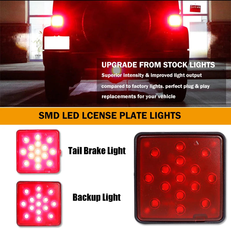 2-Inch Trailer Hitch Receiver Cover with 15 LED Brake Lights - 4-Pin Car Signal, Warning & Strobe Light Accessory