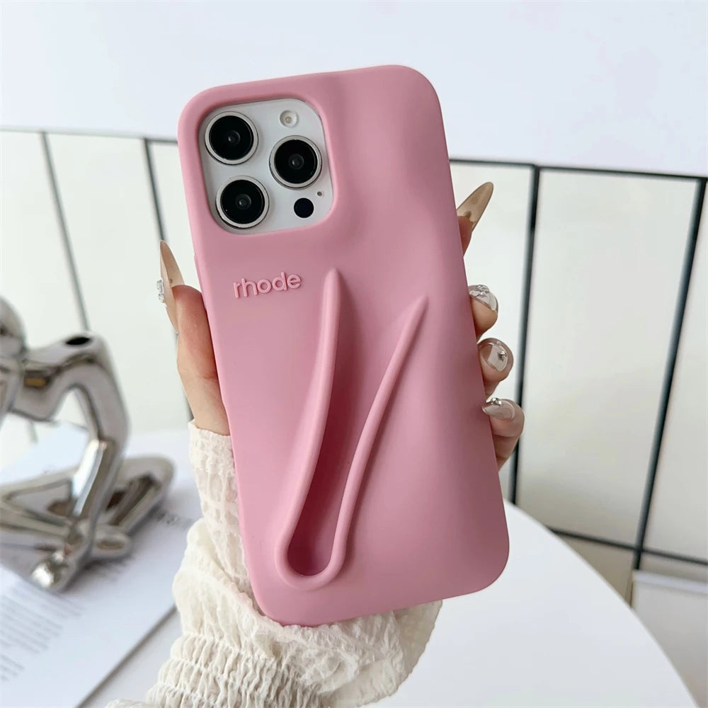 Gray Toast Ribbon iPhone Case - Rhode Style Silicone Cover for iPhone 17 Pro Max Air 16 15 14 13 12 Plus