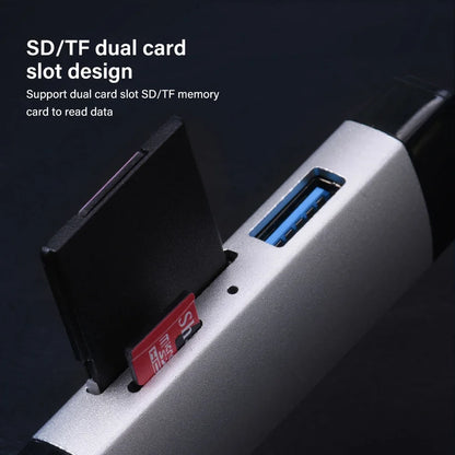 JASTER 6-in-1 USB 3.0 Card Reader – Type-C/USB TF/SD Adapter Flash Drive for Phone & Laptop
