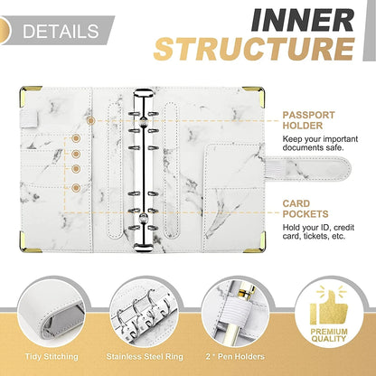 A6 Money Saving Organizer – PU Leather Budget Binder with Marble Notebook, 2023 Budget Planner, Envelope Office & School Supplies