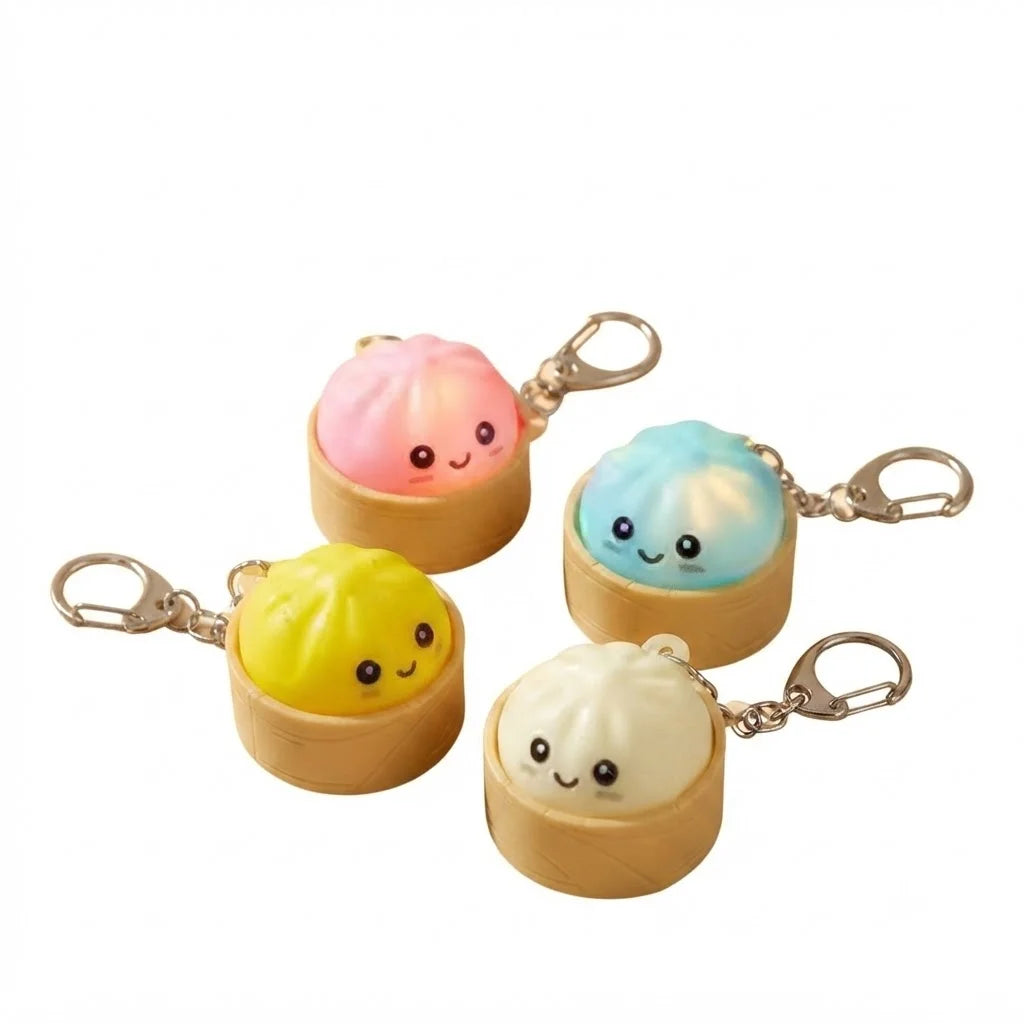 Cute Dumpling LED Keychain – Kawaii Squishy Bao Night Light and Soft Silicone Stress Relief Backpack Charm