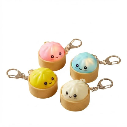 Cute Dumpling LED Keychain – Kawaii Squishy Bao Night Light and Soft Silicone Stress Relief Backpack Charm