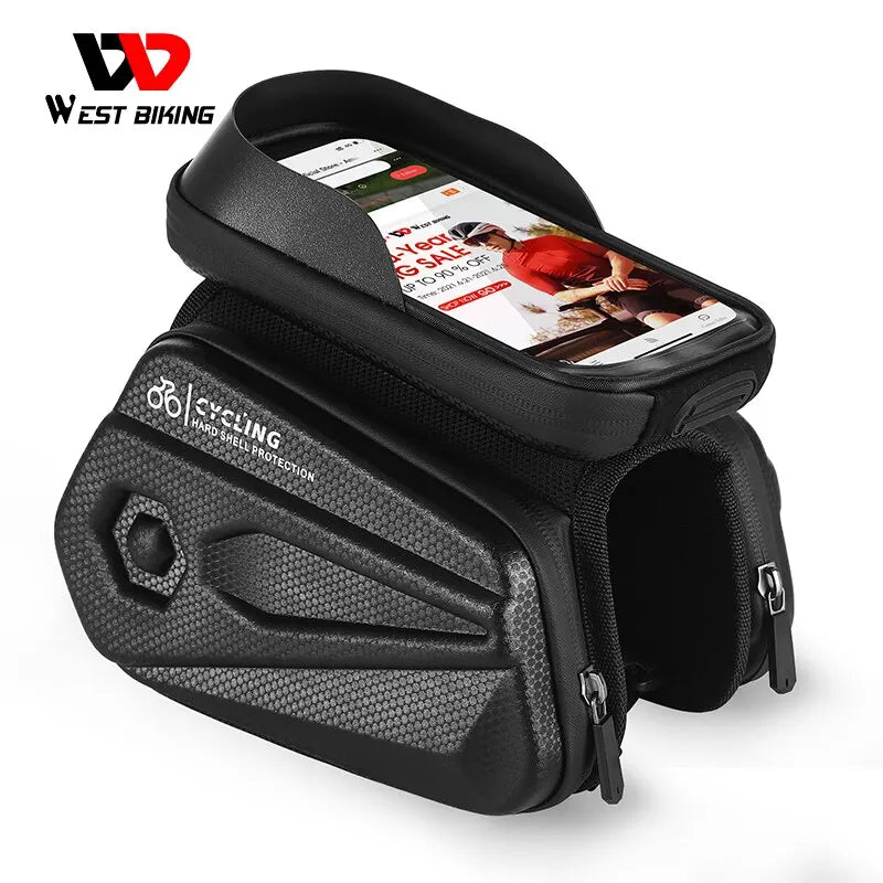 West Biking Waterproof Top Tube Phone Bag - 6.5 Inch Touch Screen Bike Frame Bag for MTB and Road Cycling