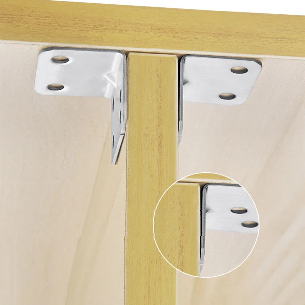 50/10PCS Universal Stainless Steel Corner Bracket | 90 Degree Right Angle Fixed Bracket for Wood Furniture, Bedframe, Cabinet Accessories