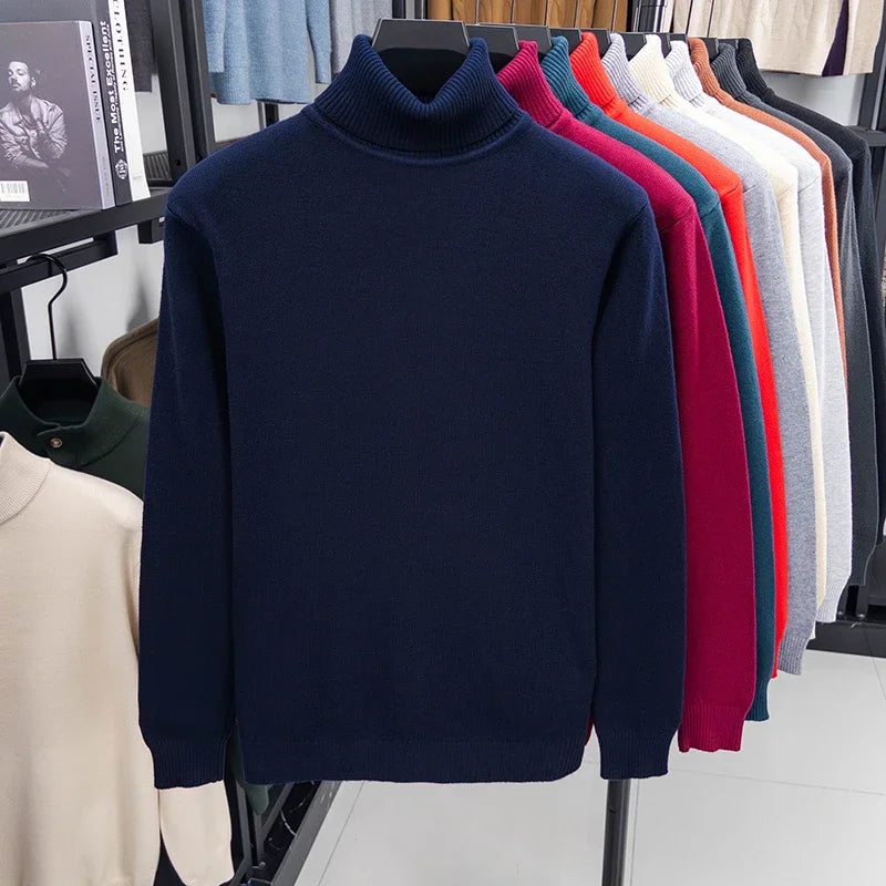 Men's Autumn Knitted Turtleneck Sweater - Slim Fit Long Sleeve Anti-Pilling Pullover Casual Streetwear Top