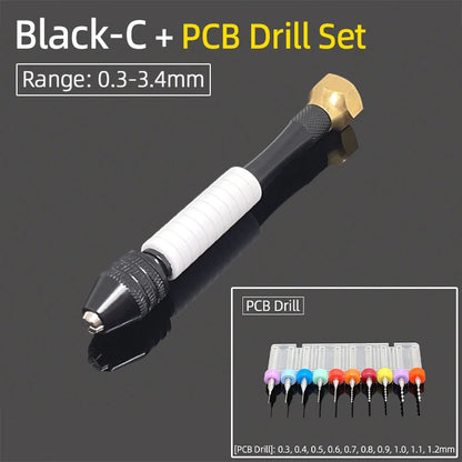 Mini Aluminum Hand Drill 0.3–3.4mm – Keyless Chuck Micro Rotary Tool with HSS Twist Drill Bit Set for Wood & DIY Crafts