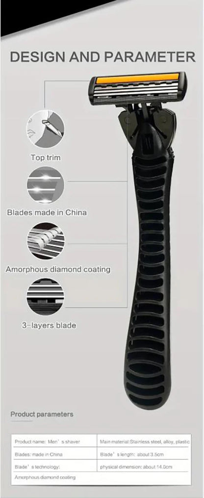 3-Layer Stainless Steel Manual Razor for Men – Washable Travel & Home Shaver for Daily Face Care