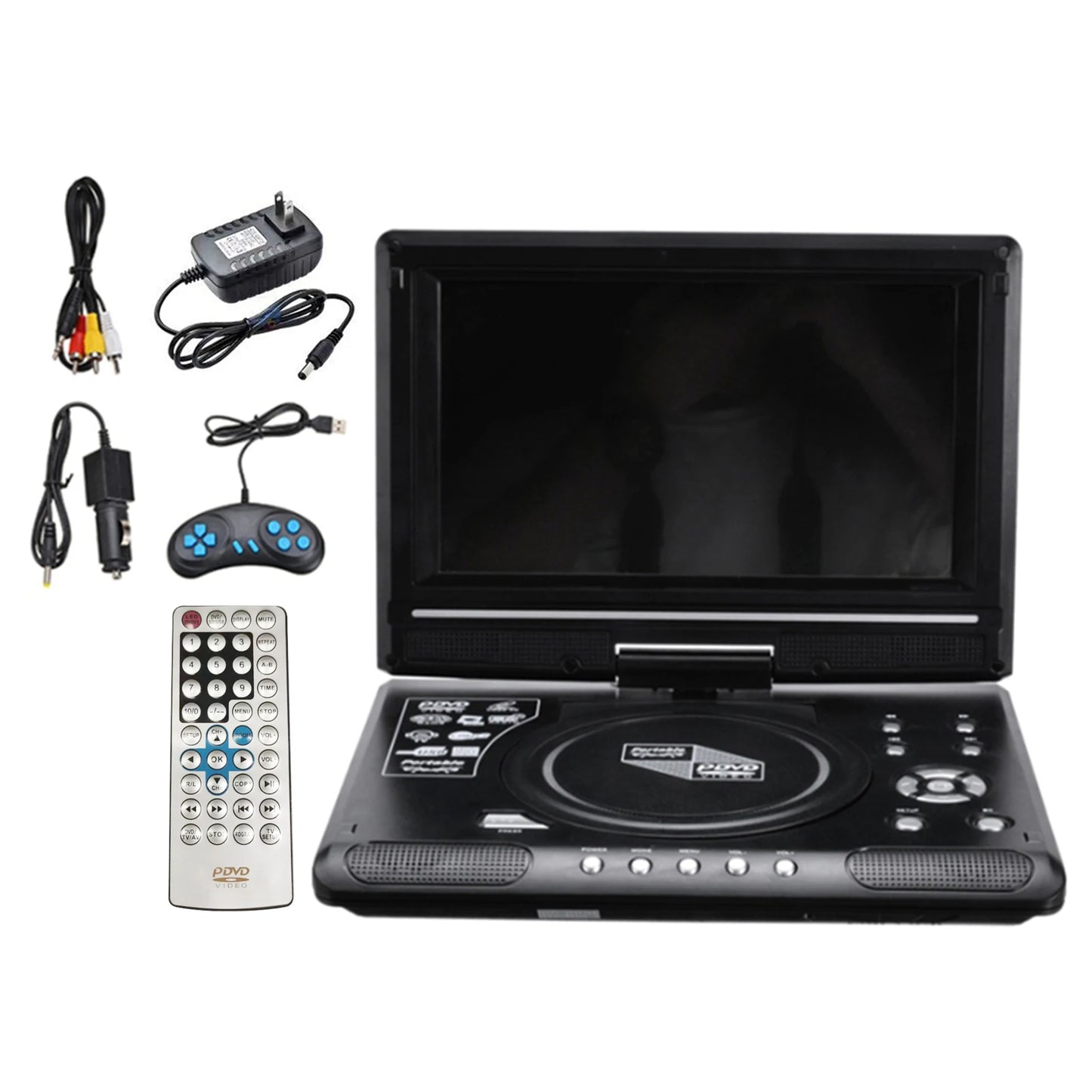 9.8" Portable LCD DVD Player for Car & Home – 270° Swivel Screen, CD/MP3/FM, Game & TV Function