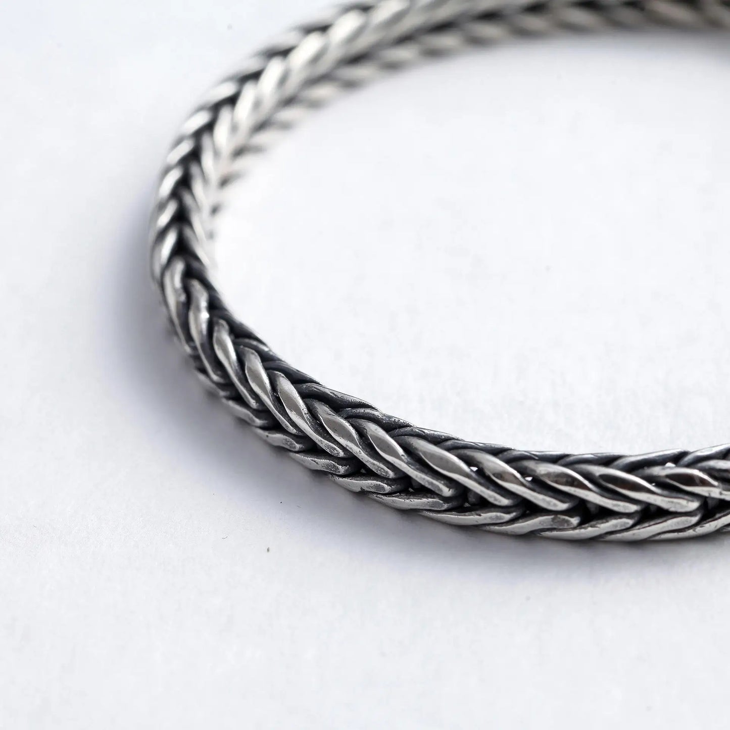 100% S925 Sterling Silver Handmade Woven Bracelet — Retro Domineering Style for Men & Women, Pure Silver Jewelry