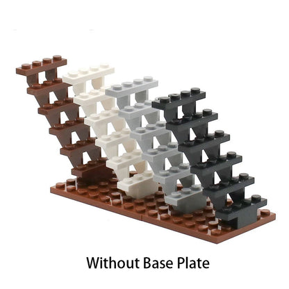 DIY Building Block Staircase 7x4x6 - MOC 30134 City Street Scene Bricks Compatible with LEGO in Black, Grey, Brown & White
