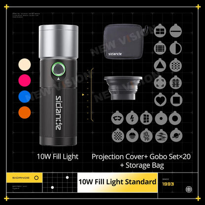 SIDANDE & AMBITFUL COB Gobo Projector Light Kit - 10W–25W Bi-Color LED with Adjustable Aperture & Built-In Battery