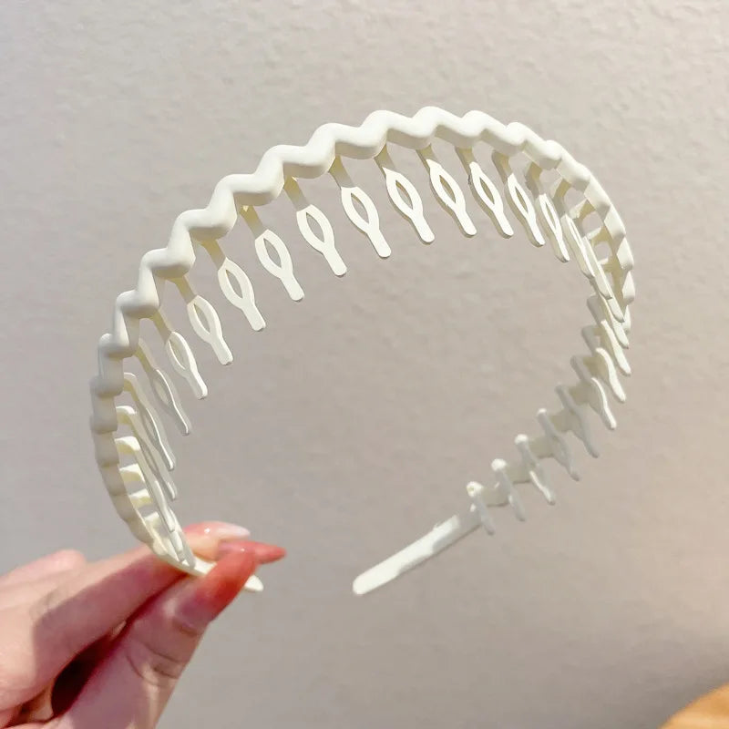 Elegant Solid Color Wave Hairbands for Women – Toothed Non-slip Hair Combs, Face Wash & Sports Headbands, Hair Accessories for Girls