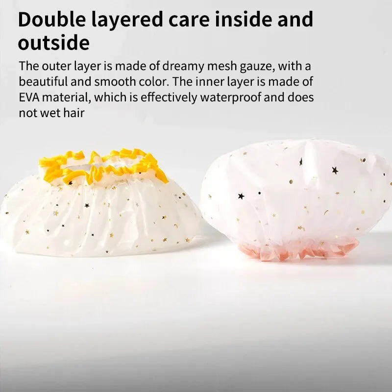 Double-Layer Waterproof Shower Cap — PVC Bathing Hat for Adult Women, Kitchen & Bathroom Use