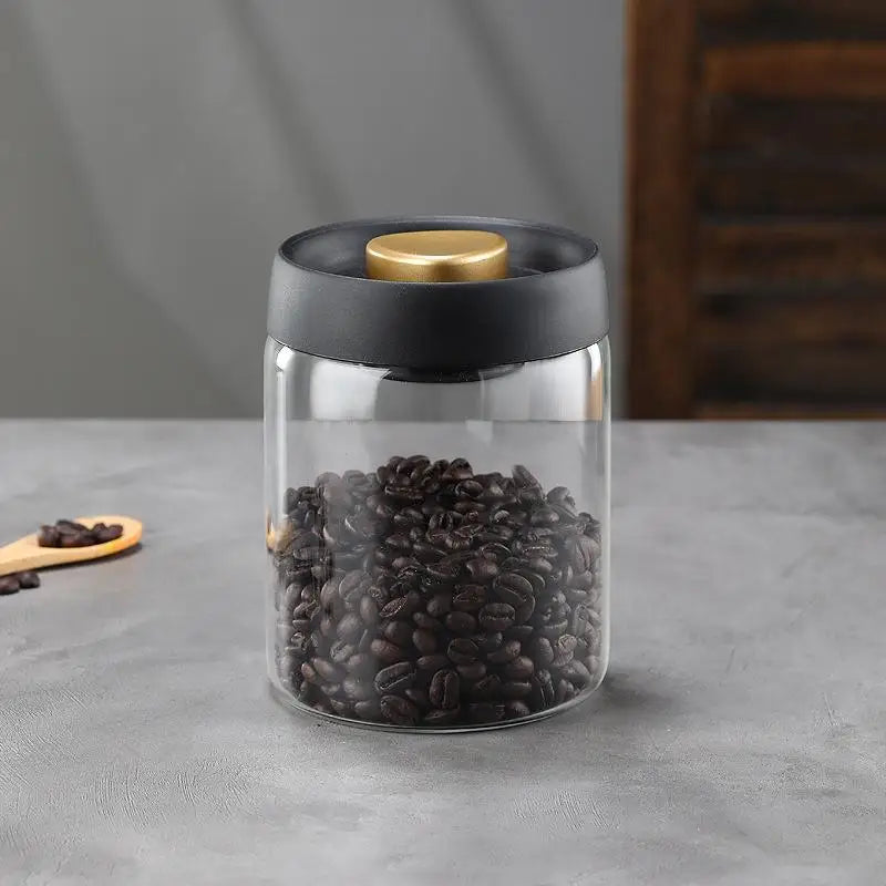Vacuum Sealed Glass Coffee Bean Jar — Airtight, Moisture-Proof Household Container with Air Extraction for Fresh Coffee
