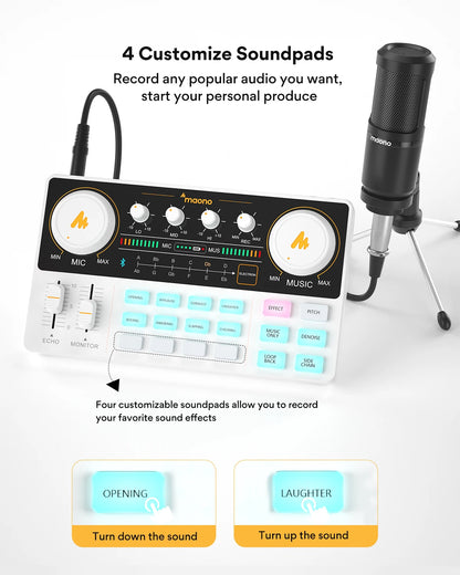 Maono AM200-S1 Microphone & Sound Card Set – MaonoCaster Audio Interface with Condenser Mic for Live Streaming, Recording on PC & Phone