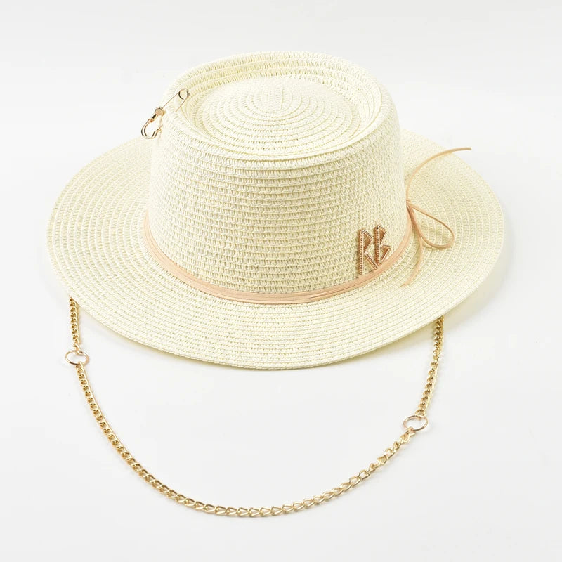 Women's Straw Sun Hat - Elegant Ribbon Decor Beach Travel & Party Dress Hat