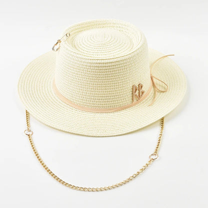 Women's Straw Sun Hat - Elegant Ribbon Decor Beach Travel & Party Dress Hat