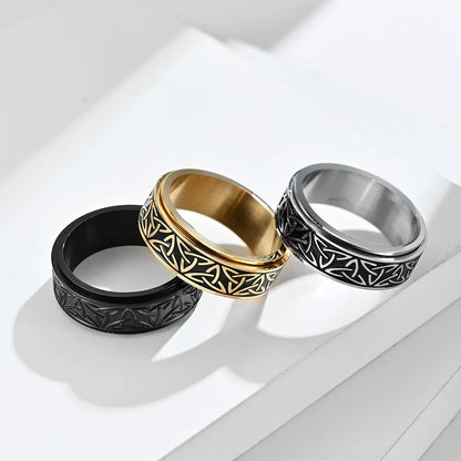 Viking Celtic Knot Rune Ring for Men - Rotating Stainless Steel Anti-Stress & Anxiety Relief Spinning Ring (Anillo Antiestres)