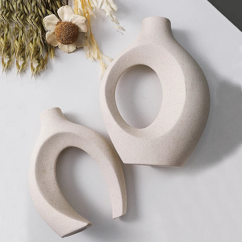 European Style White Plastic Decorative Vase Set - Minimalist Creative Home Decor for Living Room, Entryway & TV Cabinet Decoration