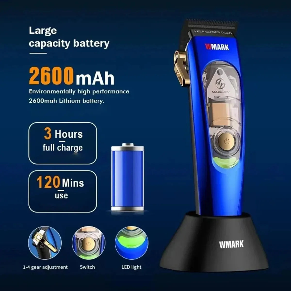 WMARK NG-9004 Hair Clipper for Men – 10,000 RPM MAGLEV Motor, Cordless Rechargeable Trimmer with Base